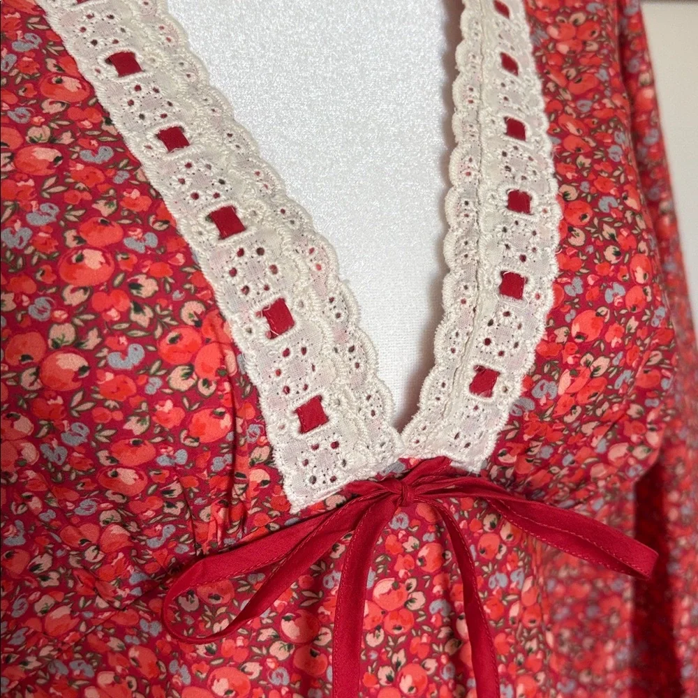 Christy Dawn Red Floral Maxi Dress with Cream Lace Trim - Picture 7 of 8